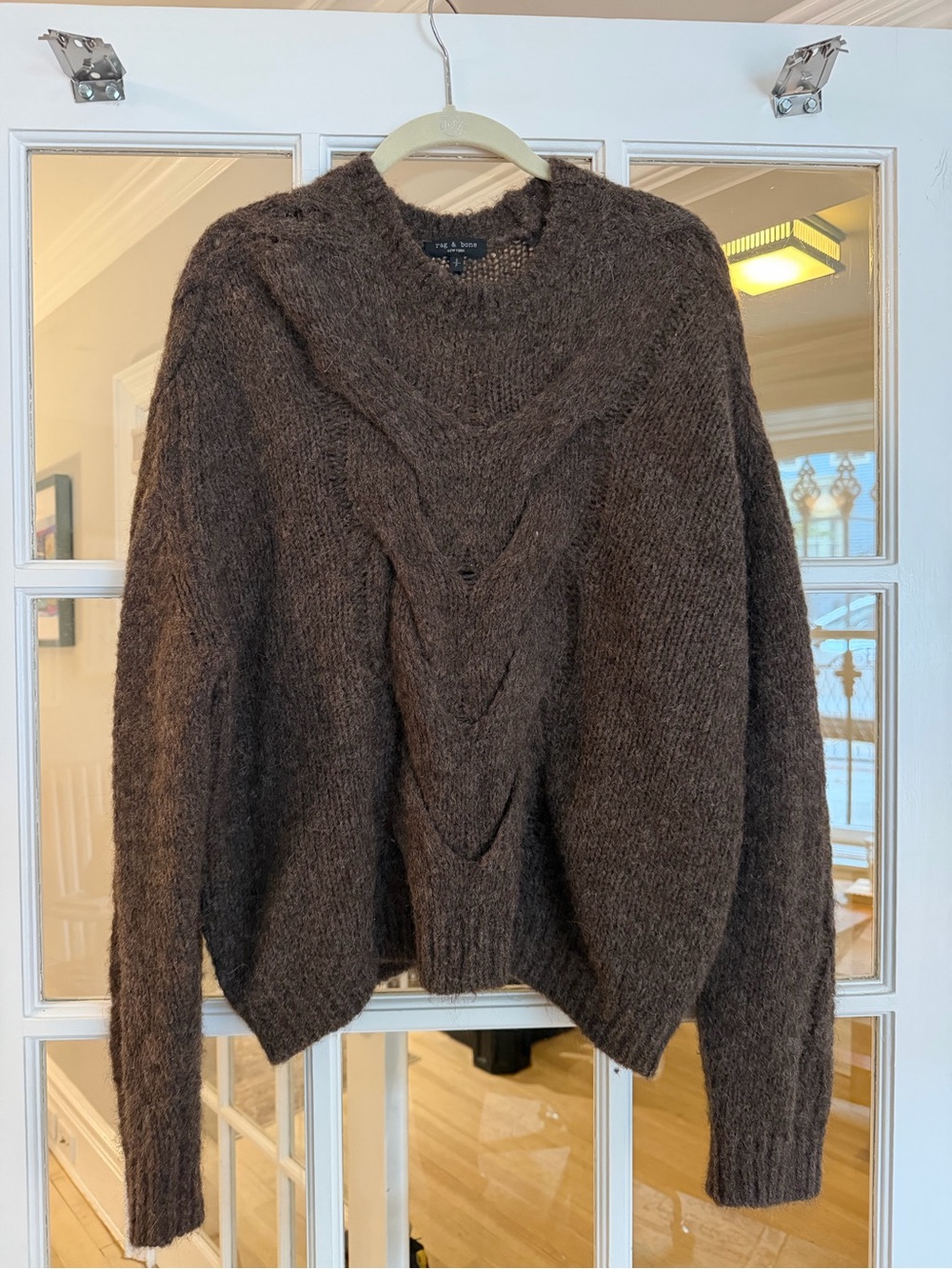 rag & bone Brown Cable-Knit Crewneck Sweater